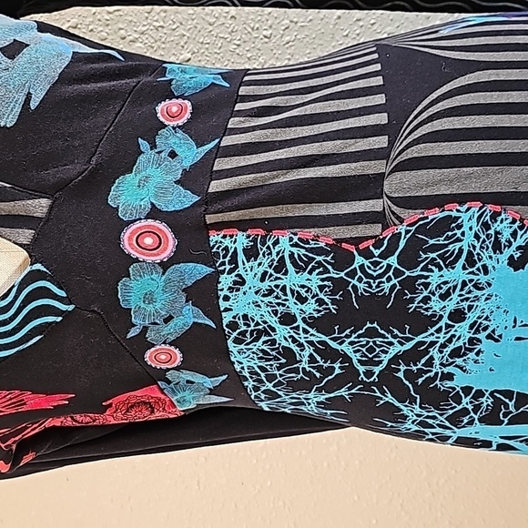 Desigual Multi Color Print Long Sleeve Black Midi Dress - Picture 4 of 10